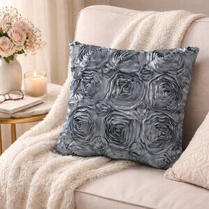 Stratford Home Blue Rosette Floral Accent Cushion 15x15 Throw Pillow